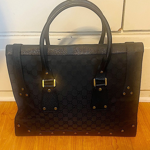 Authentic Gucci Rare Tom Ford Black Monogram GG Studded Oversized Travel Bag - Picture 7 of 14